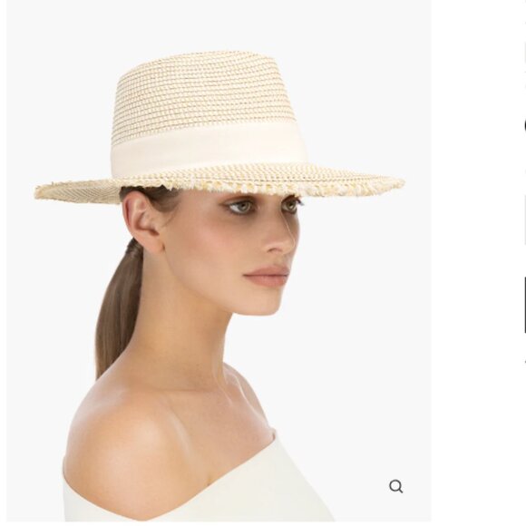 NWT Eric Javits Fringe Pinch Straw Fedora Hat Packable Women’s